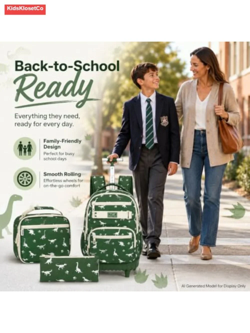 Dinosaur Rolling Backpack for Boys Wheeled Bookbag Water Resistant Polyester 3
